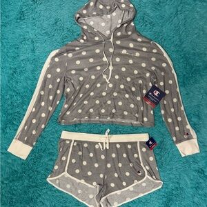 Champion Gray and White Polka Dot Hoodie and Short Pajamas
